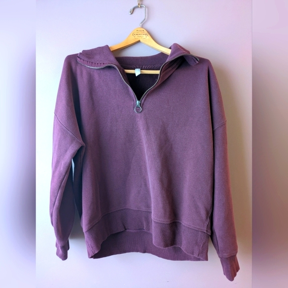 Athleta 1/4 zip pullover M oversized plum - Picture 1 of 11